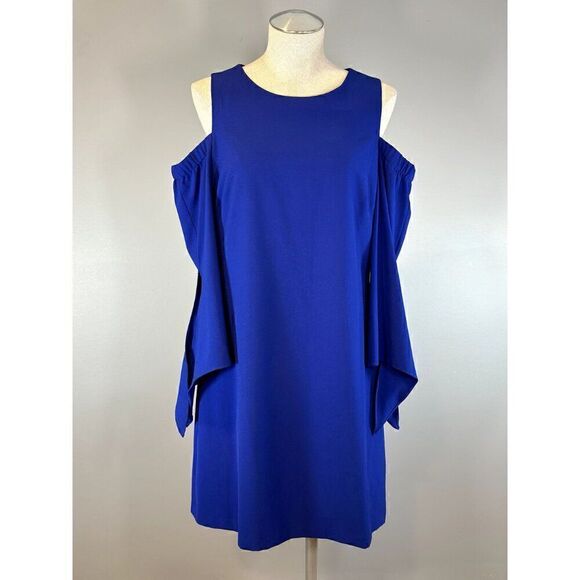 Eliza J Cold Shoulder Shift Dress in Royal Blue Size 12 - Picture 2 of 5